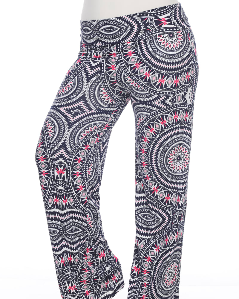 Front of a model wearing a size 3X Geometric Print Palazzo Pants in Red Geo by White Mark. | dia_product_style_image_id:246766